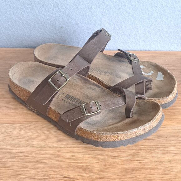 Birkenstock Mayari Womens 38 US 7-7.5 Brown Cork Slide Sandals Germany - Picture 1 of 12